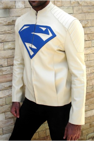 2013 New Man Of Steel Leather Jacket Clark Kent Superman ( Ivory )